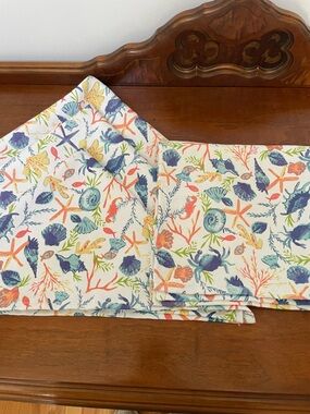 Sigrid Olsen set of 4 Coastal Seashell sea life napkins Coral, Blue & Green